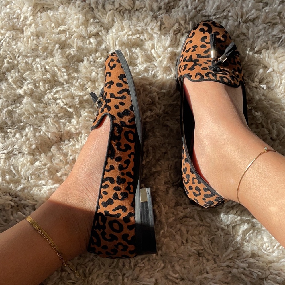 Call It Spring vegan cheetah print loafers with gold details, size 6. Worn 2x
